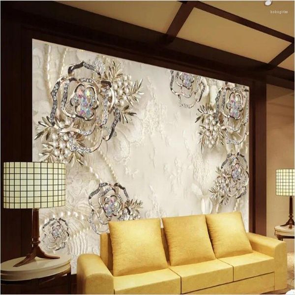 Wallpapers Wellyu personalizado grande escala murais de alta definição jóias flores folha tv pano de fundo papel de parede para quarto