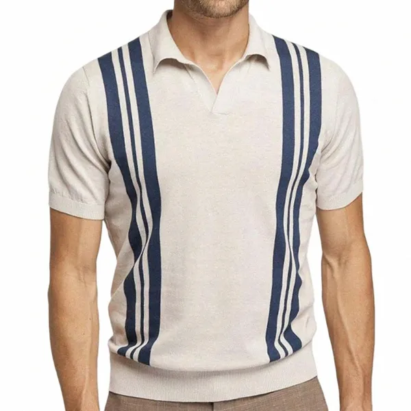 Мужская рубашка поло для гольфа с коротким рукавом с цветными блоками и воротником с лацканами Трикотажные футболки Полосатый свитер с коротким рукавом Slim Fit Повседневная рубашка поло G2Hs #