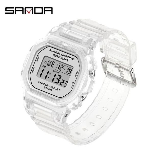 SANDA Fashion Sport Women Cingcio trasparente LED Digital Clock Ladies Watch Electronic Reloj Mujer Reogio Feminino 2009 201217286T