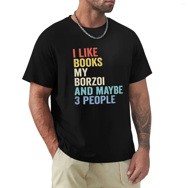 Erkek Polos Borzoi Köpek ve Kitap Lover - Belki 3 kişimi seviyorum T -Shirt Gümrükler Erkekler Tişört