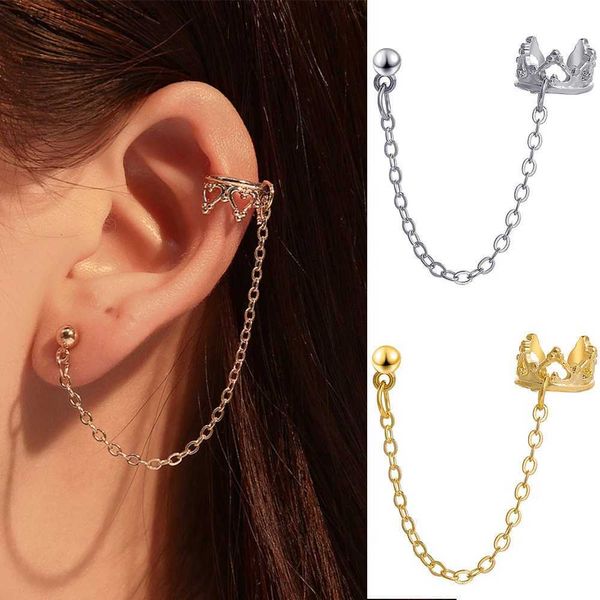 Ear Cuff Ear Cuff Orecchini lunghi con nappe traforati Corona Clip per orecchio a forma di U Stella cava Clip per orecchio retrò Clip per orecchio per polsino non perforato Y240326