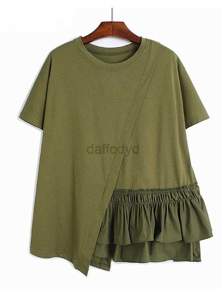 Damen Tanks Camis Damen Armeegrün Falten Unregelmäßiges Freizeit-T-Shirt Neu Rundhalsausschnitt Kurzarm Modetrend Frühling/Sommer 24326
