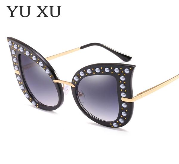 Frauen Persönlichkeit Fashion Perlen Studs Katzenauge Sonnenbrille Großer Rahmen Diamant Sonnenbrille Madam Cat Eyes Gradient Sonnenbrille H627914302