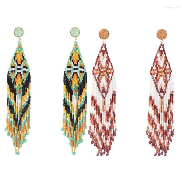 Brincos de garanhão boêmio frisado longo borla para mulheres artesanais contas multicoloridas declaração balançar jóias étnicas