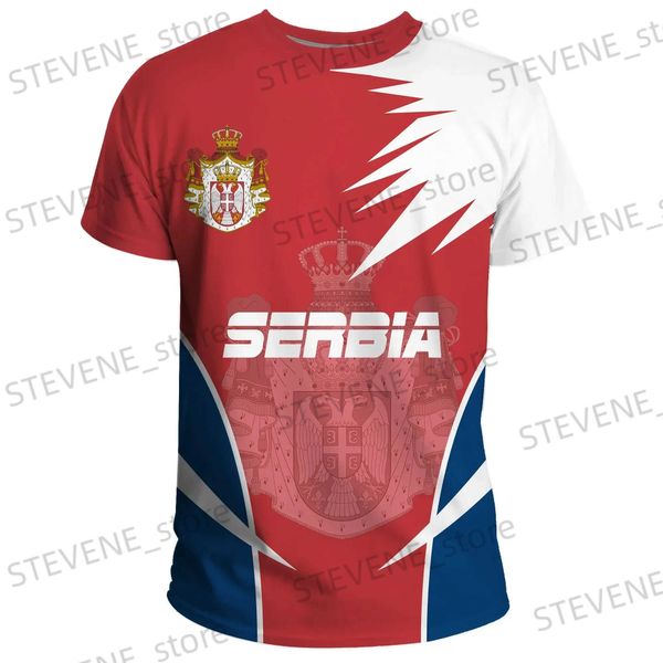 Erkek Tişörtler Erkekler Büyük Gevşek T-Shirt Sırp Erkek Kadın Sırbistan Ulusal Amblemi 3D Baskı Moda Mürettebat Boyun T240325