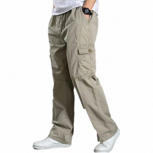 Pantaloni cargo da uomo estivi Cott Pantaloni da jogging da uomo Pantaloni tattici larghi Pantaloni da lavoro leggeri verde militare Pantaloni casual larghi Taglie forti