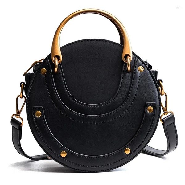 Borsa a tracolla rotonda da donna in pelle PU con coulisse Boston Arrivo Anello in metallo moda Borse a tracolla piccole femminili Borsa a tracolla circolare da donna