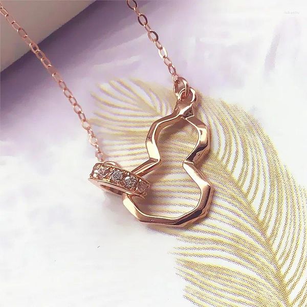 Catene 585 Collana di zucca in oro viola 14K rosa intarsiata di cristallo Moda stile cinese Luce Gioielli di lusso Invia fidanzata