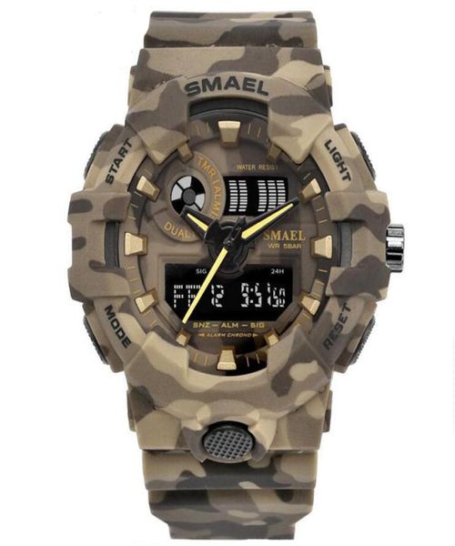 NOVO CAMOUFLAGE MILITAL RISK SMAEL Brand Sport Watches LED LED MEN RELÓGIO MEN MEN SPORT WRISTWATCH 8001 Mens Exército Relógio Água à prova de água4527735