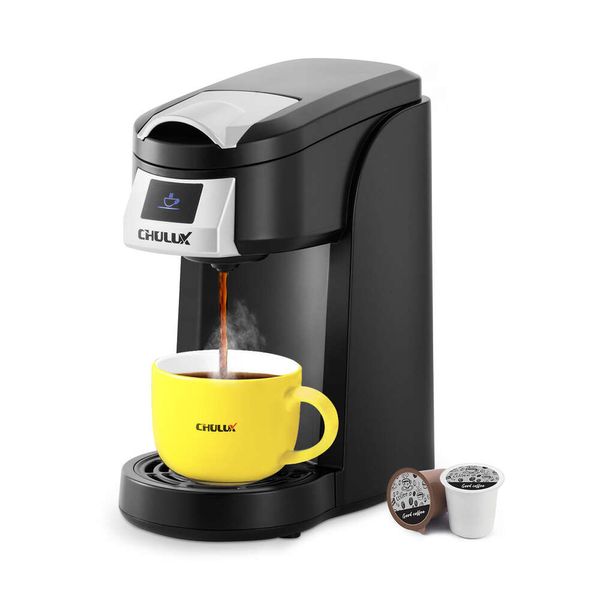 1 Stück Chulux Einzelportions-Kaffeemaschine, schnellbrühender Kaffeebereiter mit Pads, wiederverwendbarer Filter, automatische Abschaltung, Ein-Knopf-Bedienung – perfekt für Hotel, Büro und Reisen