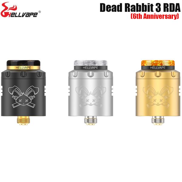 Hellvape Dead Rabbit 3 RDA (6 Anniversary Edition) 0,37ohm NI80 Bobina di Clapton fusa Lato a nido d'ape e flusso d'aria scanalato Sigaretta elettronica autentica