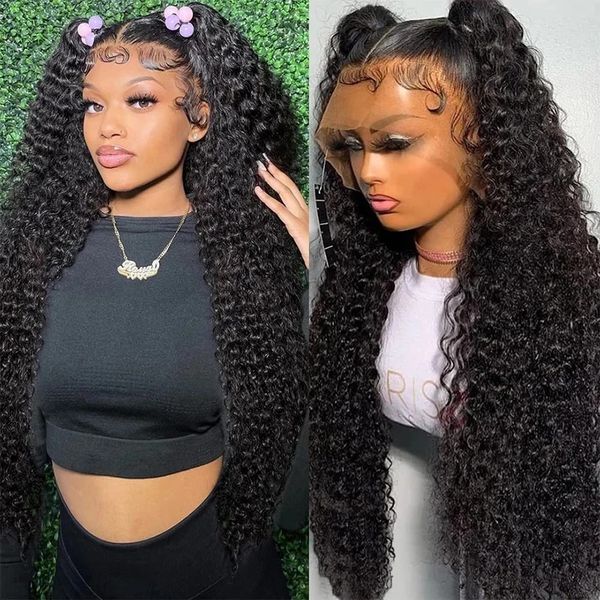 Kinky Curly 13x4 Парики из натуральных волос на кружеве для женщин 30 дюймов Глубокие вьющиеся кружевные фронтальные парики Влажные и волнистые парики на кружеве