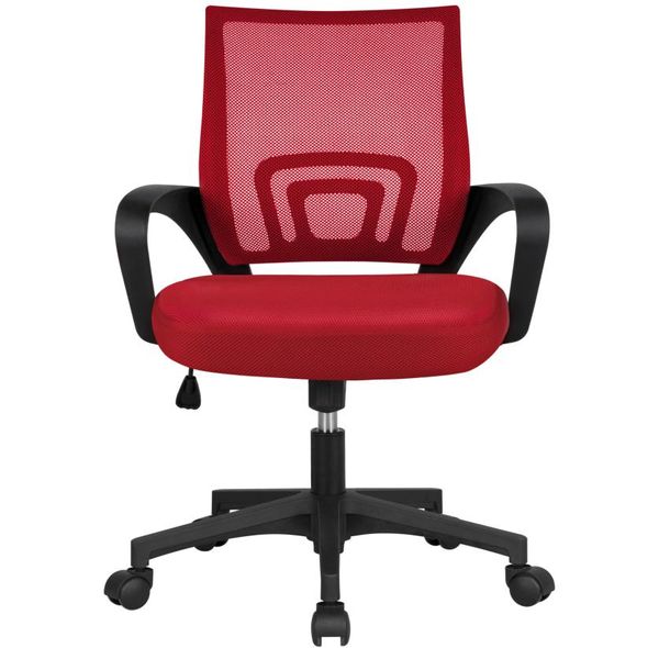 Sedia da scrivania per computer con rotelle, schienale medio, sedia da ufficio in rete, regolabile in altezza, rossa5789104