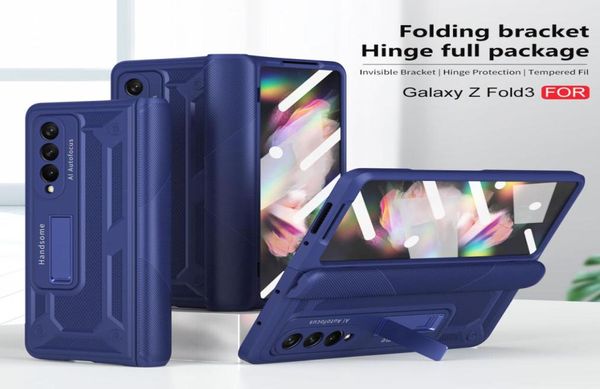 Dobradiça armadura casos para samsung galaxy z fold 2 3 dobrável 4 5g caso suporte dobrável suporte filme de vidro protetor de tela dura cover6286909