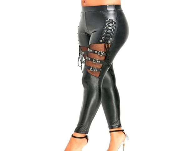 Women039s Höschen Sexy Kunstleder Bleistift Hosen Männer Mesh Slim Hosen Bodycon Fitness Schwarz Leggings Clubwear Latex Durchführen C6200497