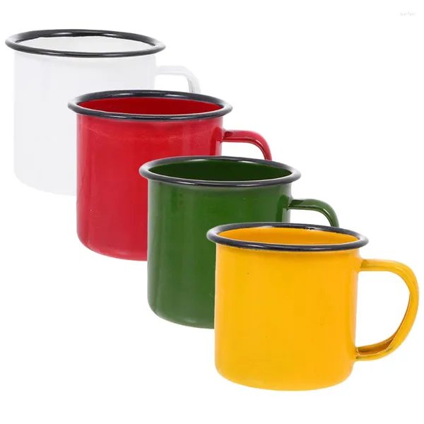 Copos de vinho 4 pcs xícara de café com tampa caneca esmaltada chá água estilo vintage beber escritório retrô