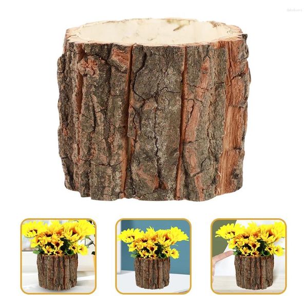 Vasen 2 Stück Rinde Brunnen Baumstumpf Blumentöpfe Indoor Log Planter Holzbehälter Holzblume