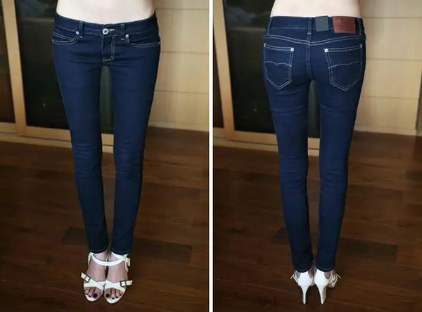 Moda de outono da primavera Casual Plus Tamanho Algodão Marca de escritórios femininos garotas meninas de baixa cintura Lápis de jeans skinny 240320