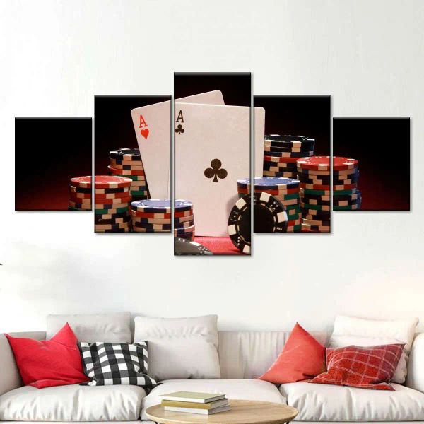 5 panel poker oyunu tuval boyama poker asları duvar sanatı oyun kartı posterleri ve baskılar için casino oyun odası duvar dekorasyonu