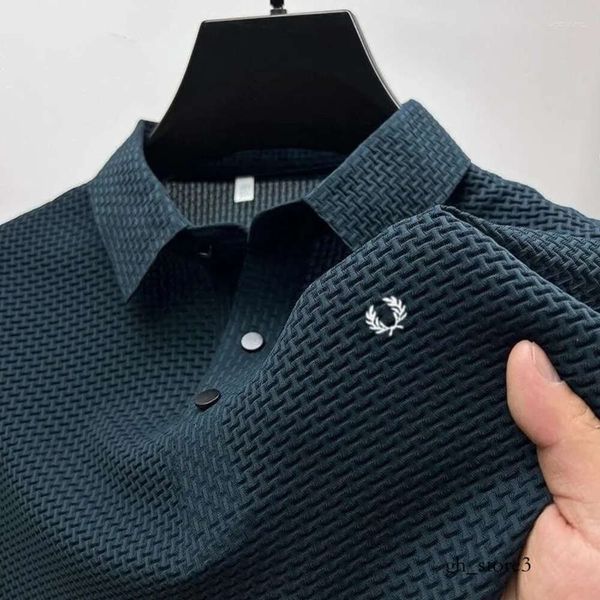 Polos masculinos bordados high-end de alta qualidade de malha legal camisa polo verão casual colarinho costela respirável topo de manga curta t-shir 881