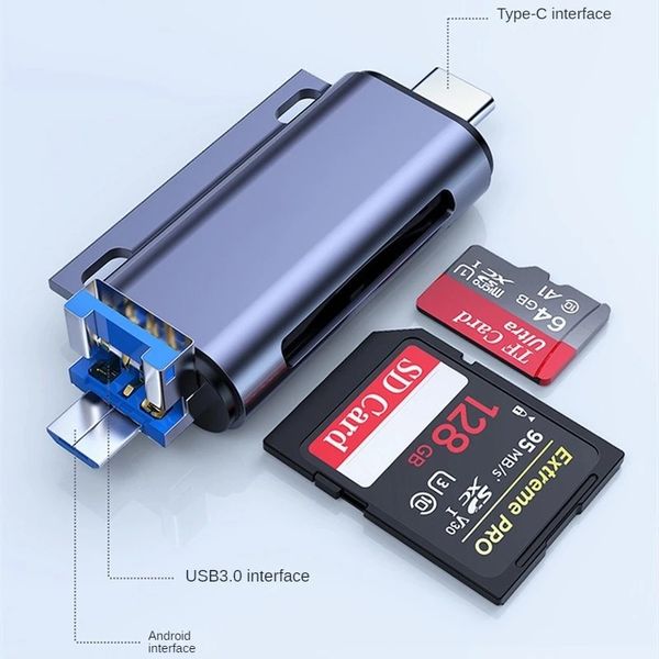 Lettore di schede Type-c 2024 Lettore di schede USB 3.0 tre in uno Otg Computer per telefoni cellulari Lettore di schede Micro USB Smart TF/SD