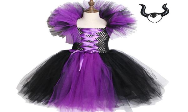 Maleficent Evil Queen Girls Tutu Kleid Kinder Halloween Kleid Cosplay Hexen Kostüme Fancy Girl Party Kleid Kinder Kleidung 212y T4403640