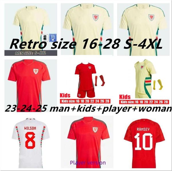 3xl-4xl 2024 2025 Wales Fußballtrikots James Bale 24 25 Welsh-Fußball-Hemden Johnson N.Williams Rodon T.Rberts Cabango Levitt Moore Thomas Men Kids Kit Jersey