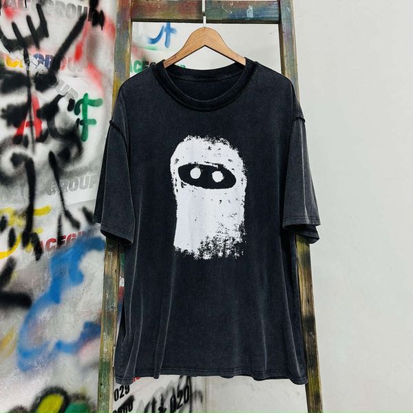 ADF Arnodefrance Homem Mascarado Anti Corte Lavado Velho Manga Curta High Street Solto Casual Homens e Mulheres Camisetas