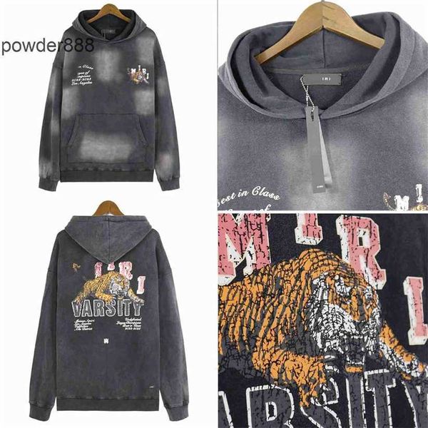 2024 Neue DesignermarkeHerbst und Winter Gewaschene alte Jacken mit Tiger-Print-Hoodies Neues loses Buchstaben-Herren-Damen-Top ZBR3