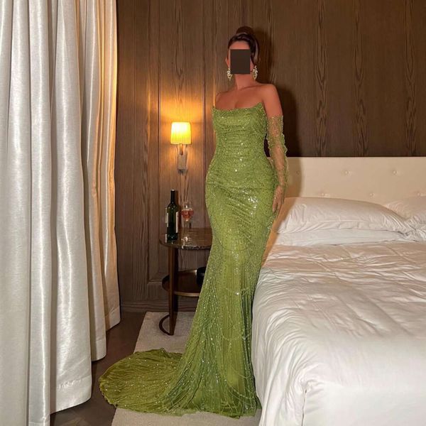 Dubai sereia disse verde noite sharon vestidos com luvas 2024 elegante arábia saudita feminino vestidos de festa de casamento ss306
