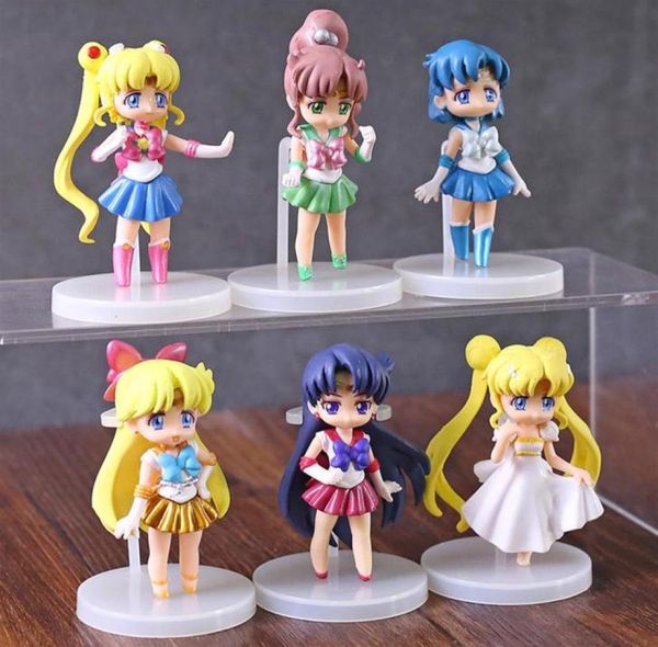 6pcsset Sailor Moon Mizuno Ami Kino Makoto Minako Aino Mini Action Figur Doll Modell Toy27981155756