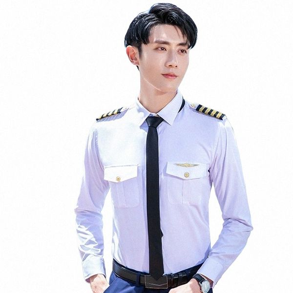 Camisas uniformes de piloto de companhia aérea masculina, outono 2024, slim fit, manga lg, comissário de bordo, capitão, roupa de trabalho, tamanho grande, 8xl p7rx #