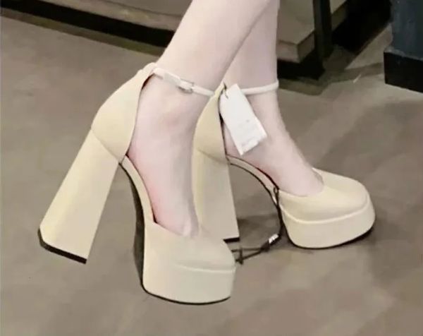 Eleganti scarpe col tacco alto femminile 2023 cinturini alla caviglia sexy nero bianco donna con tacco piattaforma scarpe da festa pompe di vestito signore 240312