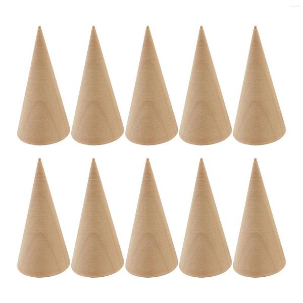 Ganchos 10 pcs Sólido Cone De Madeira Anel Titular Jóias Display Stand Organizador Rack De Armazenamento Vitrine Para Exibição Brilhantemente