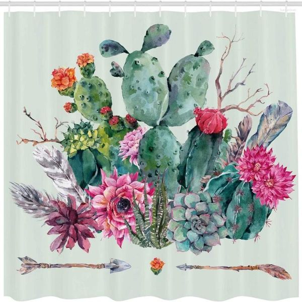 Tende da doccia Tenda di moda Cactus Pianta spinosa Modello di fiore Cintura impermeabile Abito in tessuto Decorazione del bagno