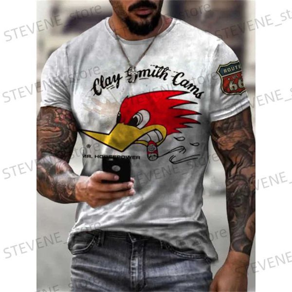 Homens camisetas Route 66 Imprimir Verão Homens Camisetas Vintage 3D Impresso Casual Curto Slve Camiseta Moda Outfits Strtwear Oversized Tops T240325