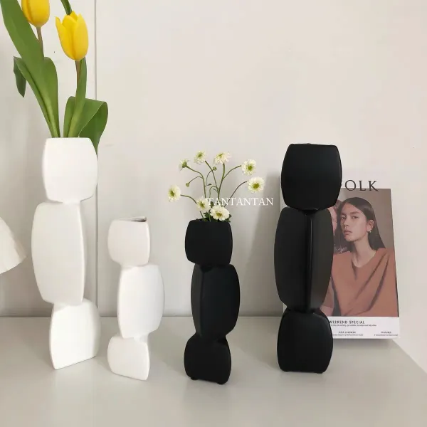 Vasi Chic stile nordico semplice a forma speciale astratto creativo vaso in ceramica bianco e nero geometria vaso irregolare decorazione della casa