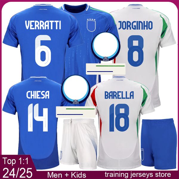 New Jerseys 2024 Home Away Herren Fußball -Trikot -Kinder -Fußball -Kits 24 25 Scamacca unbeweglich Chiesa Jorginho Barella Verratti Fußballhemd Maglia