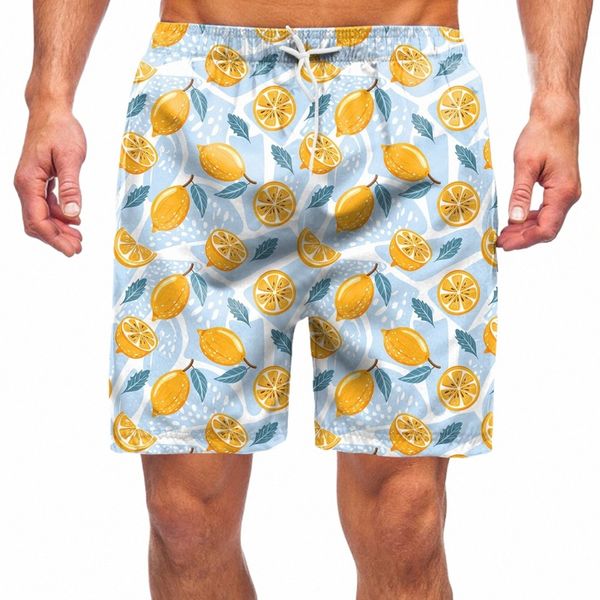 Летние гавайские плавающие сундуки для мужчин молодежь стильные фруктовые печатные шорты коленная доска пляж. Случайный купальник a0oi#