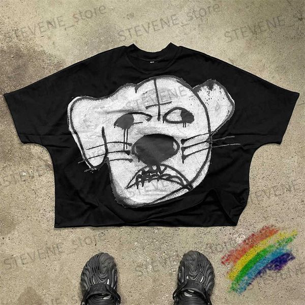 Männer T-Shirts 2024ss Blutosatire T-shirts Männer Frauen Hohe Qualität Strtwear Hund Kopf Drucken Kurze Slve Übergroßen Top T T240325