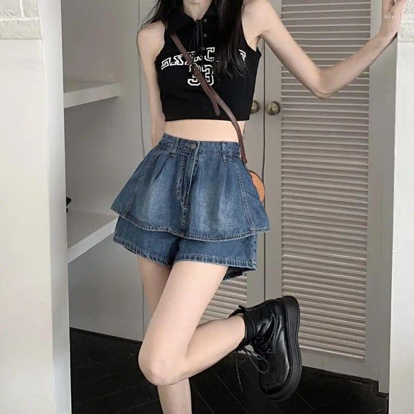 Röcke Koreanische Vintage Denim Shorts Frauen Sommer Sexy Ballkleid Jeans Weibliche Casual Tasche Schlanke A-linie Mini Kuchen