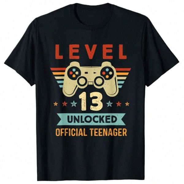 nível 13 desbloqueado oficial adolescente 13º aniversário gamer camiseta produtos personalizados q4UE #