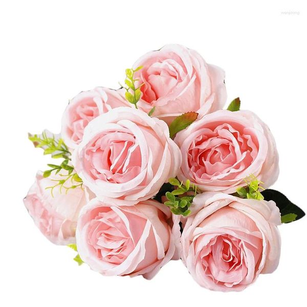 Buquê de seda rosa artificial moderno de flores decorativas para decoração de casamento em casa