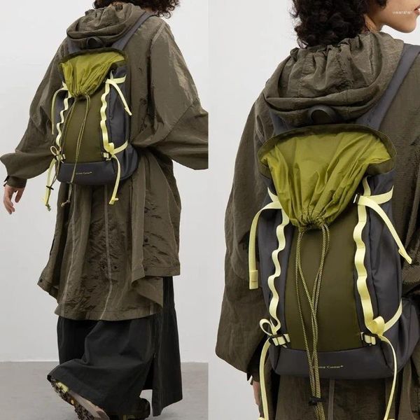 Mochila moda coreana de alta capacidade acampamento montanha saco retalhos contraste cor cordão y2k viagem feminina mochila