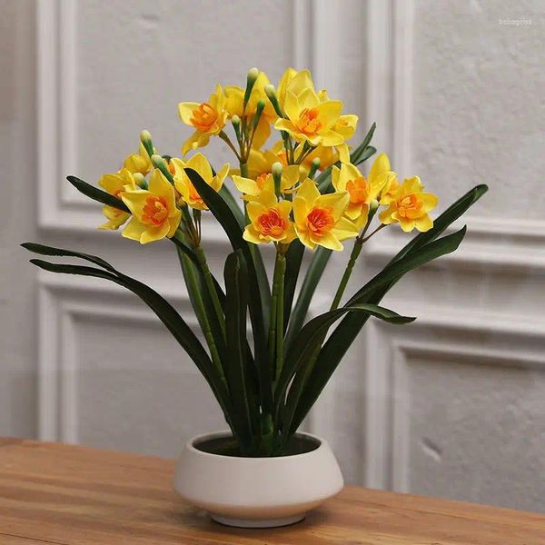 Vasi Modern Simulation Daffodil Vaso in ceramica Disposizione dei fiori Set Tavolo da pranzo per la casa Accessori Artigianato El Club Arredamento Decor