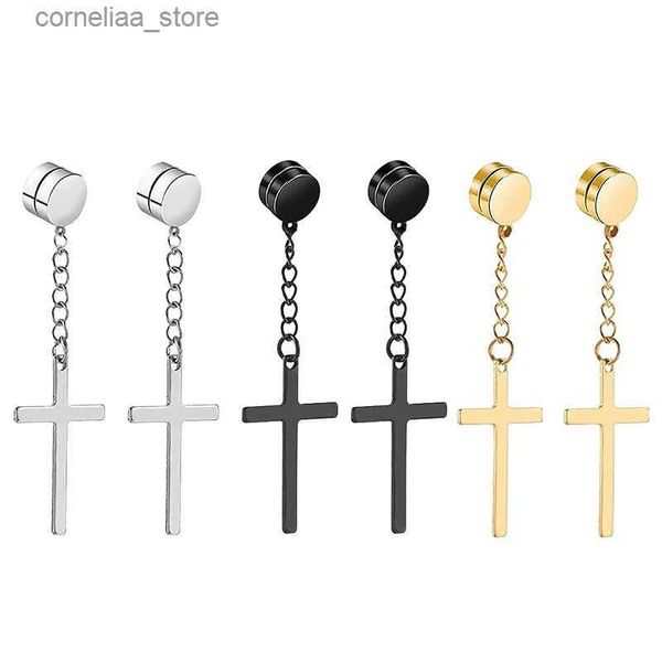 Ear Cuff Ear Cuff Punk Mens Strong Magnet Magnetic Cross Ear Stud Set Brincos Não Piercing Brincos Falso Presente para Namorado Amante Jóias Y240326