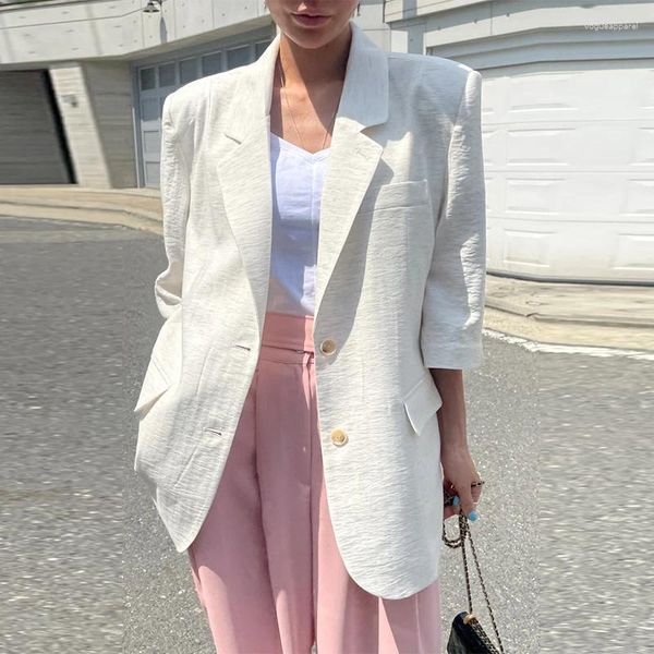 Abiti da donna Giacca a maniche lunghe in lino di cotone Primavera ed estate Sottile allentato stile coreano Casual All-match Elegante blazer Top