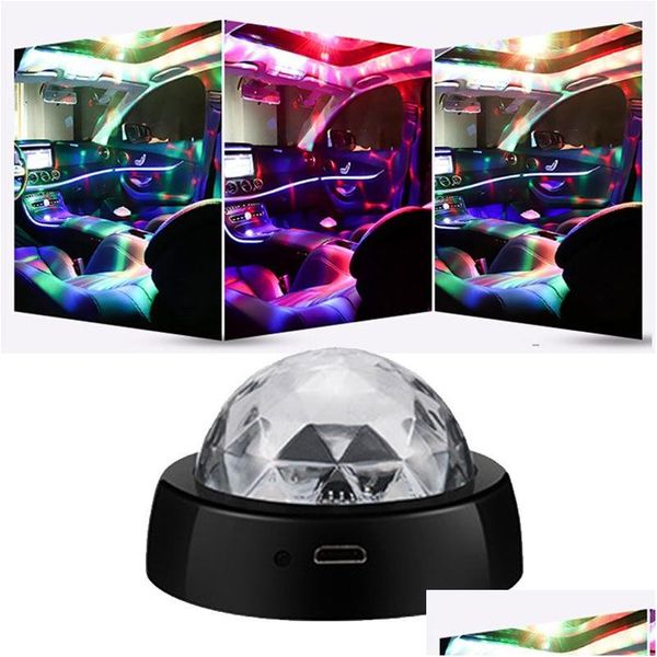 Outros acessórios interiores Mini Dj Disco Crystal Ball Rgb Light Usb Protable Led Atmosphere Lights Stage Lamp Flash Drop Delivery Auto Otnzy