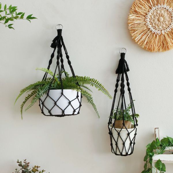 Cestini 2 pezzi Boho Macrame Ganci per piante da appendere alla parete Cestini artistici per piante da esterno per interni Decorazioni per la casa Decorazioni natalizie Regalo