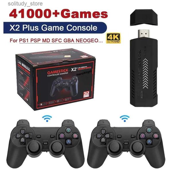 Jogadores de jogos portáteis X2 Plus 4K Game Stick Retro Video Game Console 128G com 41000 3D Game 40 + Simulador adequado para N64 / P com controlador sem fio Q240326